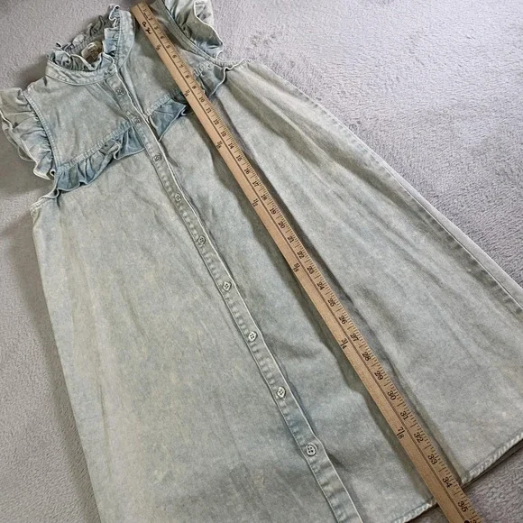 Entro Dress Womens Small Blue Denim Ruffle High Neck Button Up Shirt Dress NEW - Picture 6 of 12